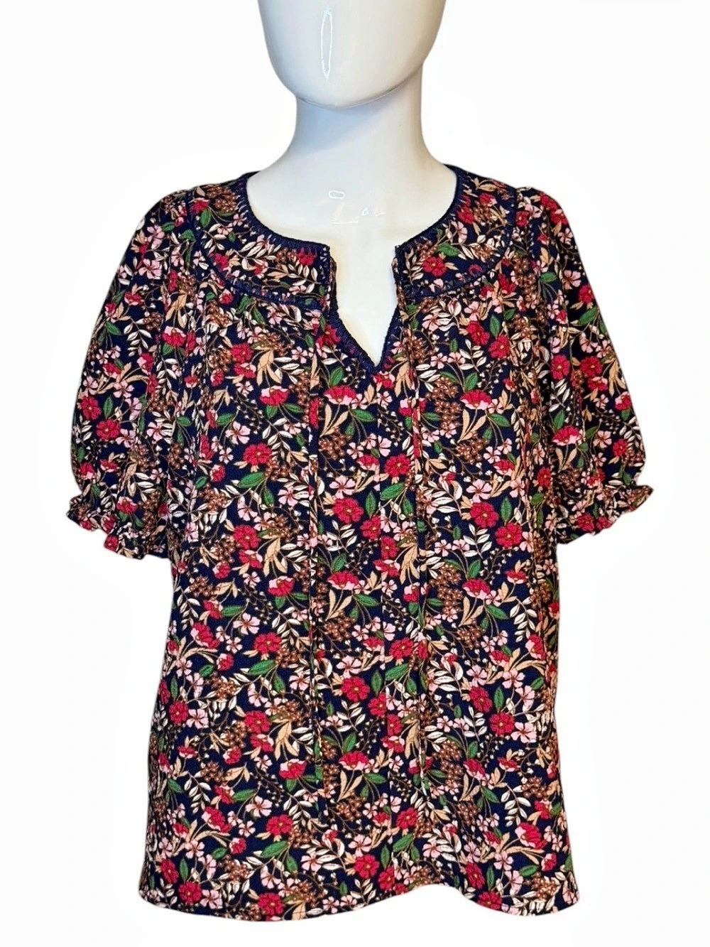 Draper James Floral Blouse in Blue & Red Size Medium Like New
